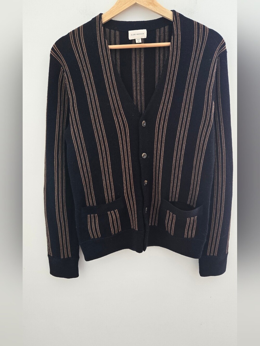 Club Monaco 100% Wool Striped Button Front Cardigan Sweater XS